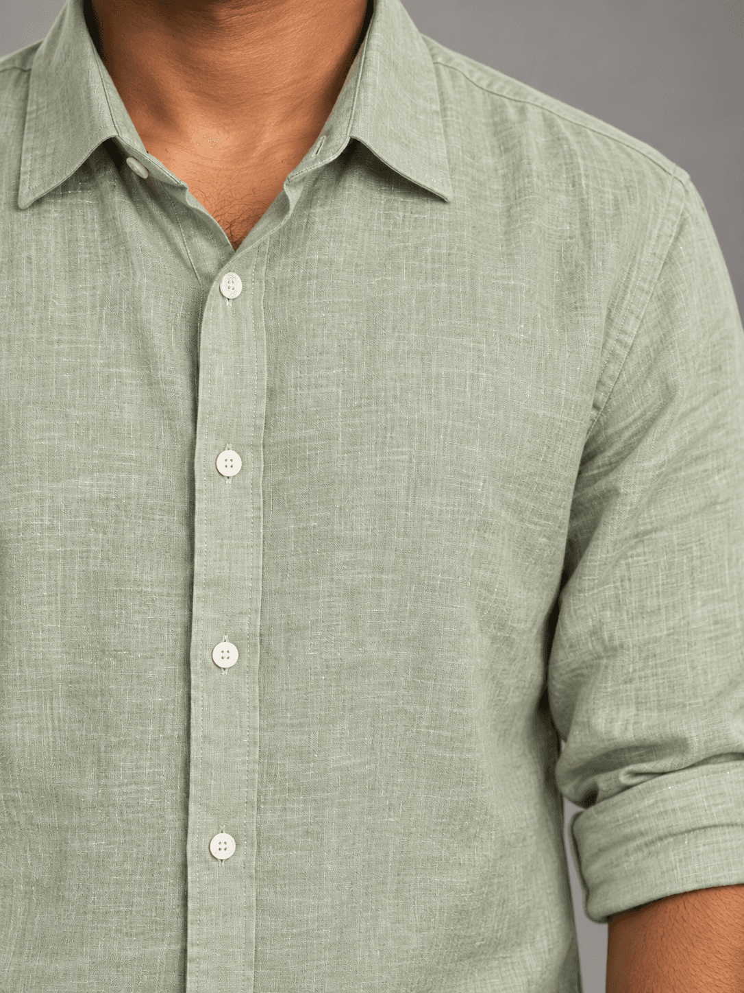 Sage Linen Studio Shirt — Linen & stitching